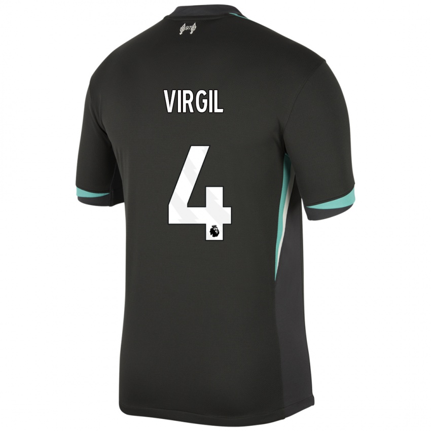 Niño Camiseta Virgil Van Dijk #4 Negro Antracita Blanco 2ª Equipación 2024/25 La Camisa