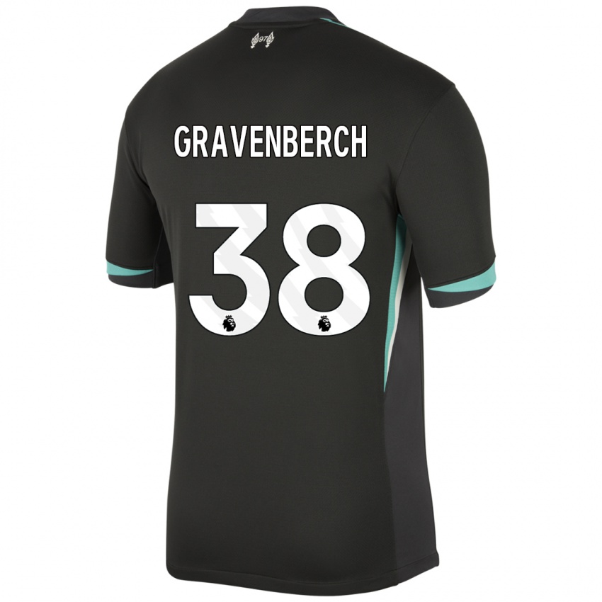 Niño Camiseta Ryan Gravenberch #38 Negro Antracita Blanco 2ª Equipación 2024/25 La Camisa