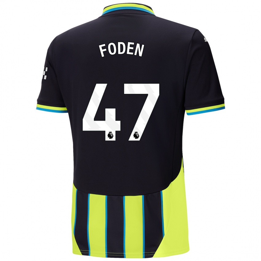 Niño Camiseta Phil Foden #47 Azul Amarillo 2ª Equipación 2024/25 La Camisa