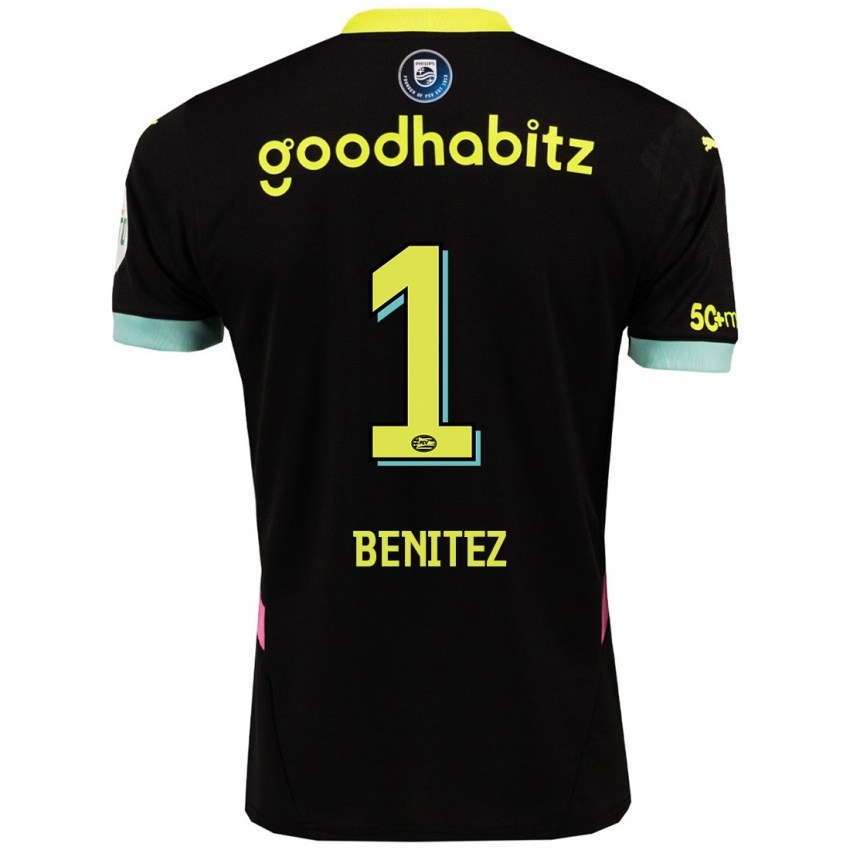 Niño Camiseta Walter Benítez #1 Negro Amarillo 2ª Equipación 2024/25 La Camisa