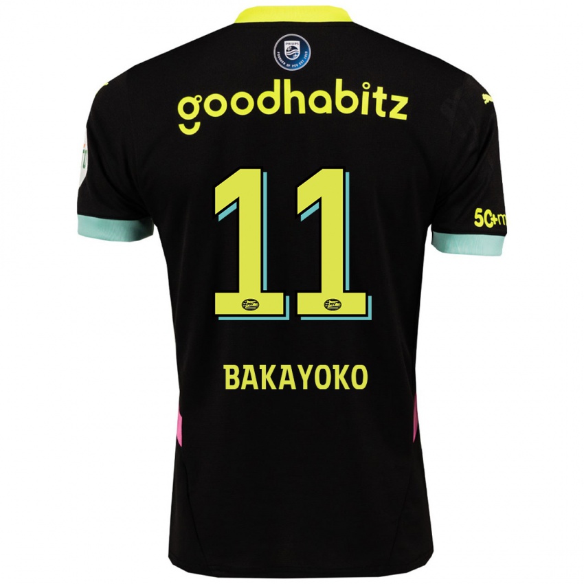 Niño Camiseta Johan Bakayoko #11 Negro Amarillo 2ª Equipación 2024/25 La Camisa