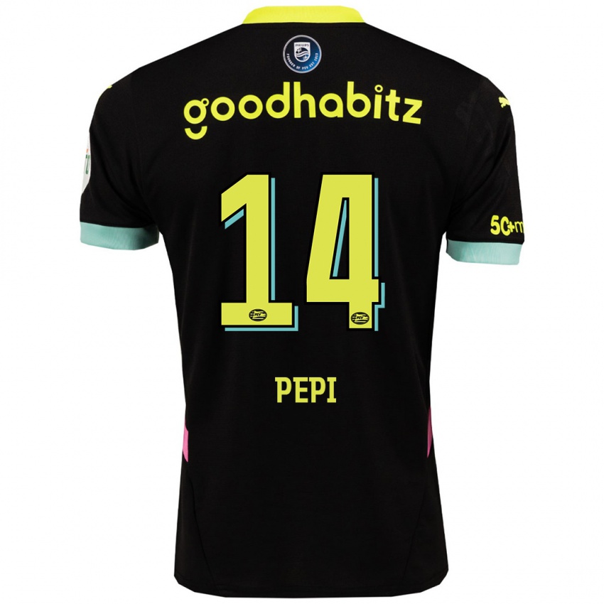 Niño Camiseta Ricardo Pepi #14 Negro Amarillo 2ª Equipación 2024/25 La Camisa