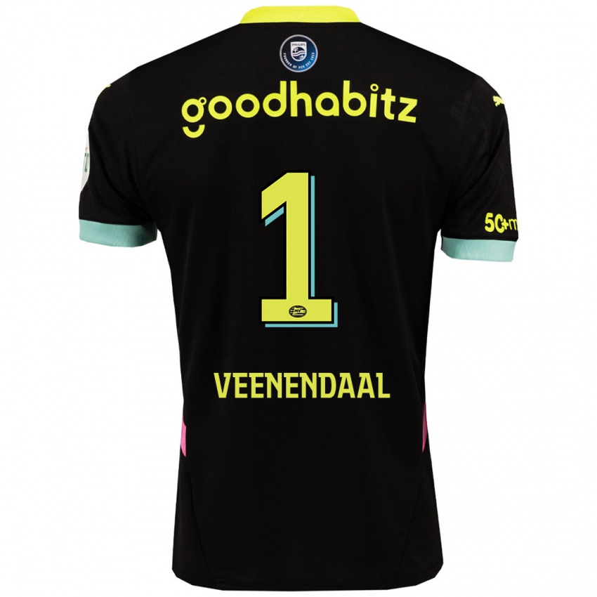 Niño Camiseta Sari Van Veenendaal #1 Negro Amarillo 2ª Equipación 2024/25 La Camisa