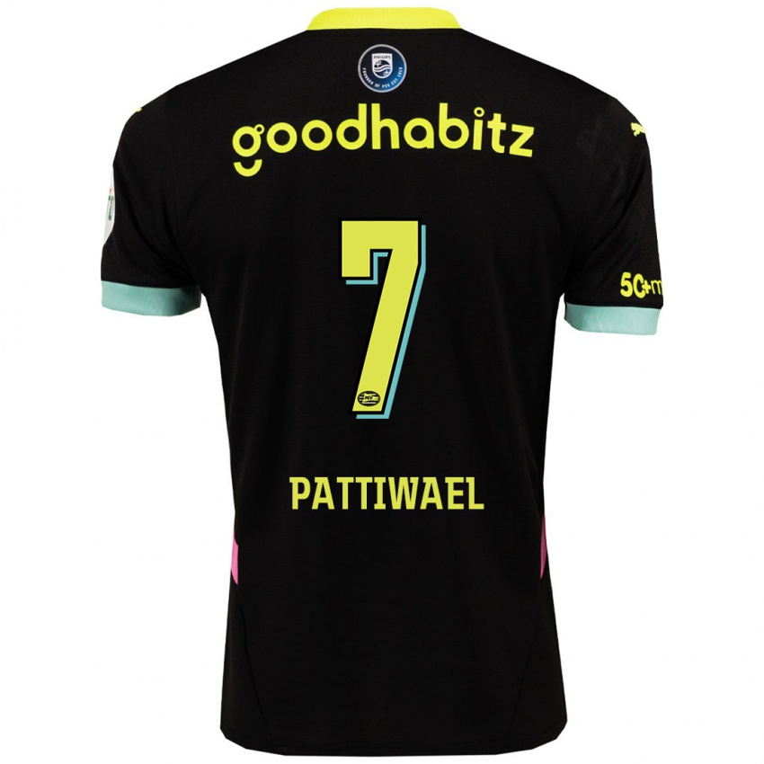 Niño Camiseta Naomi Pattiwael #7 Negro Amarillo 2ª Equipación 2024/25 La Camisa