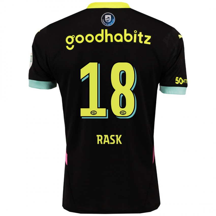 Niño Camiseta Caroline Rask #18 Negro Amarillo 2ª Equipación 2024/25 La Camisa