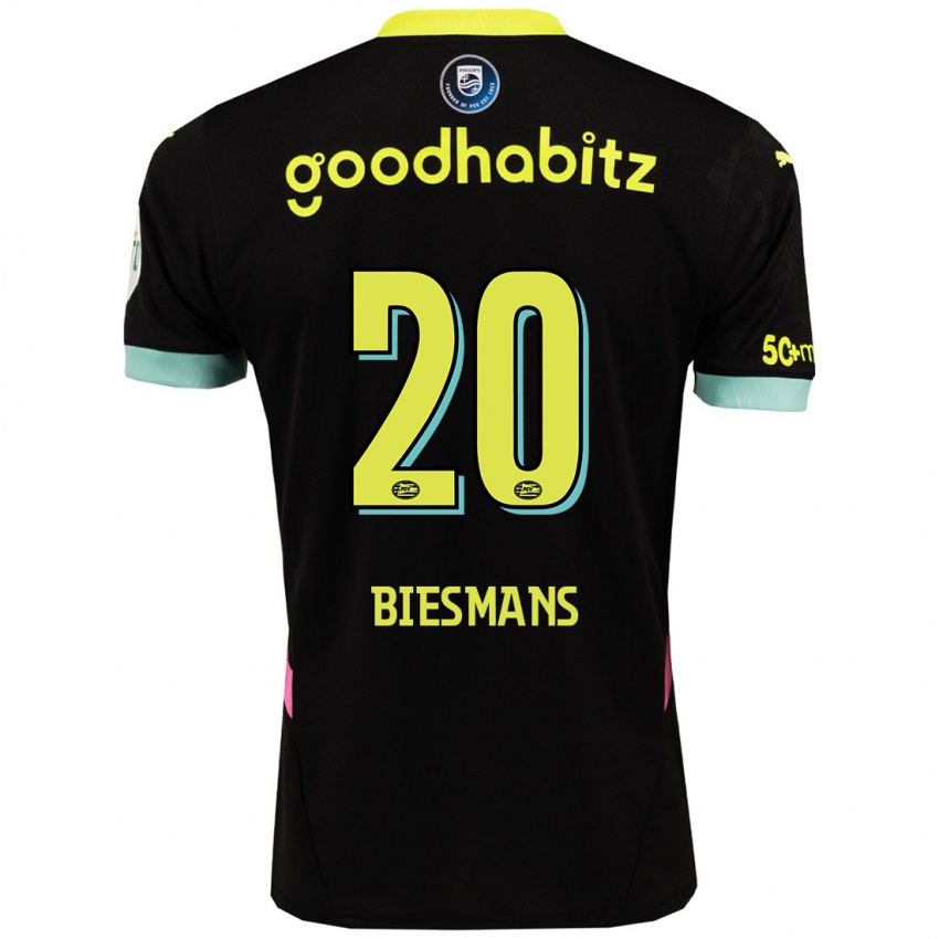 Niño Camiseta Julie Biesmans #20 Negro Amarillo 2ª Equipación 2024/25 La Camisa