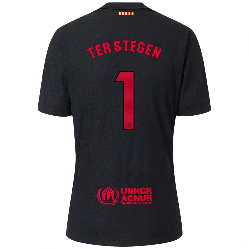 Niño Camiseta Marc-Andre Ter Stegen #1 Negro Rojo 2ª Equipación 2024/25 La Camisa