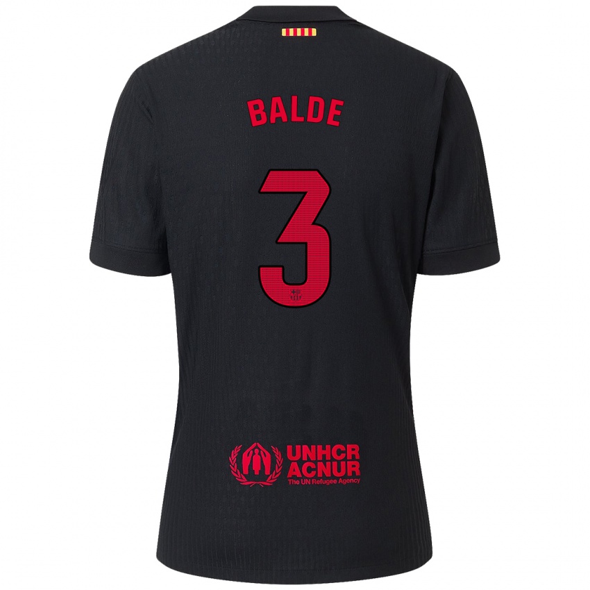 Niño Camiseta Alejandro Balde #3 Negro Rojo 2ª Equipación 2024/25 La Camisa