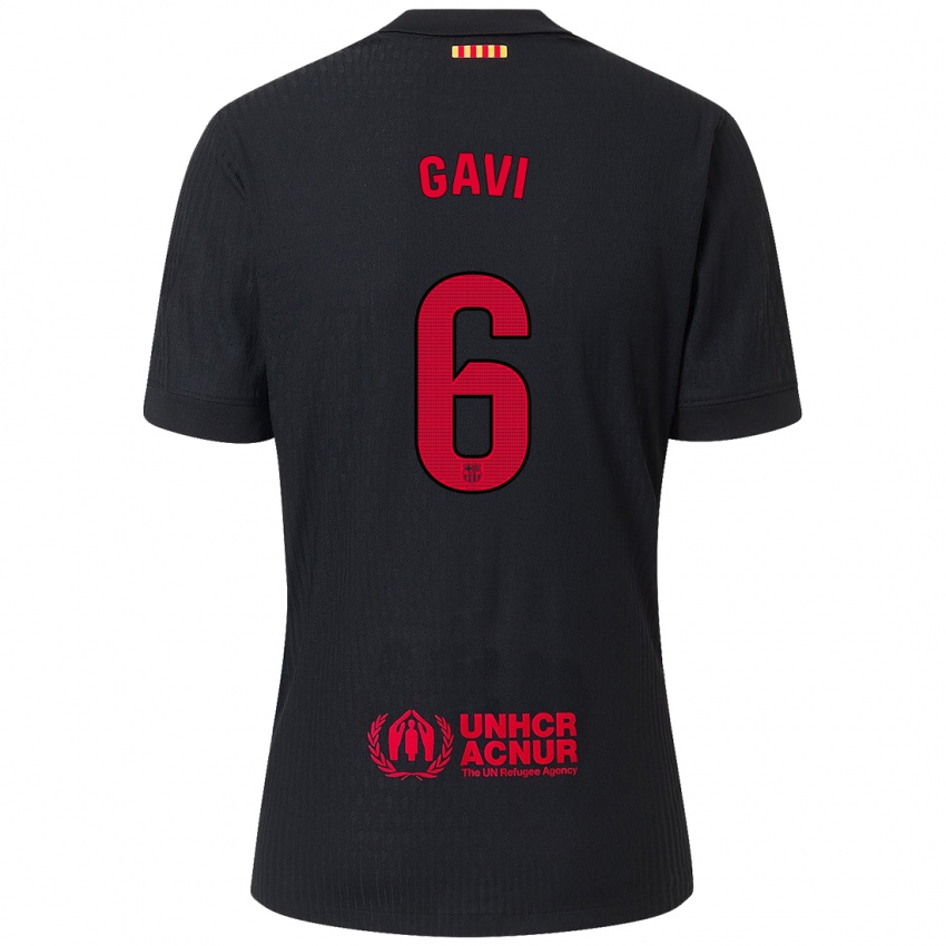 Niño Camiseta Gavi #6 Negro Rojo 2ª Equipación 2024/25 La Camisa