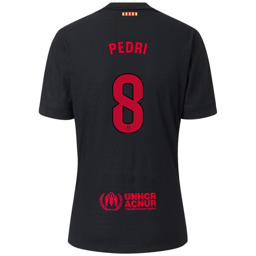 Niño Camiseta Pedri #8 Negro Rojo 2ª Equipación 2024/25 La Camisa