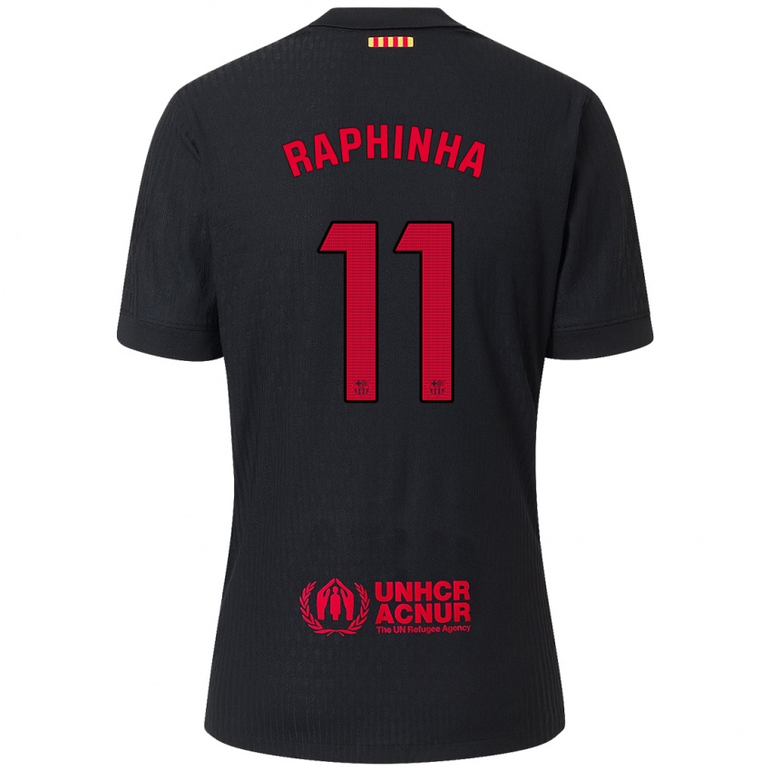 Niño Camiseta Raphinha #11 Negro Rojo 2ª Equipación 2024/25 La Camisa