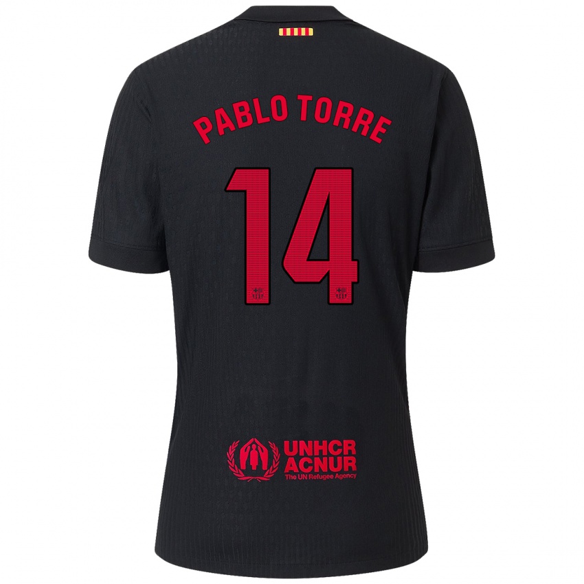 Niño Camiseta Pablo Torre #14 Negro Rojo 2ª Equipación 2024/25 La Camisa