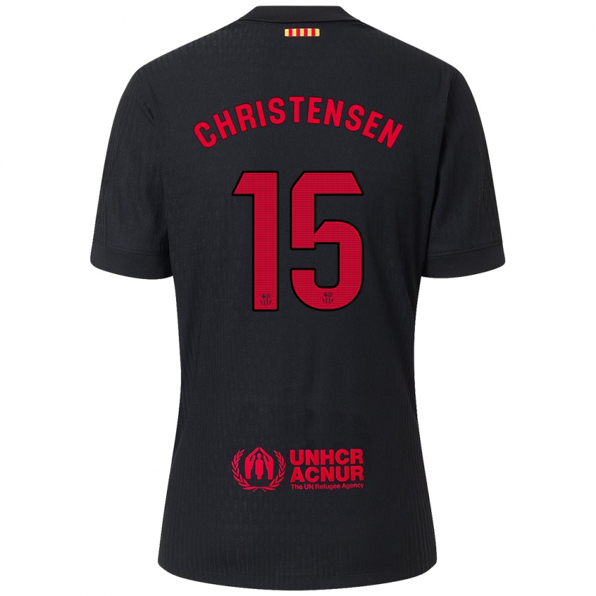 Niño Camiseta Andreas Christensen #15 Negro Rojo 2ª Equipación 2024/25 La Camisa