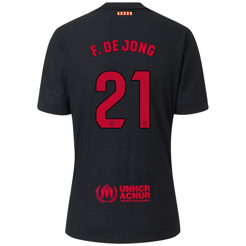 Niño Camiseta Frenkie De Jong #21 Negro Rojo 2ª Equipación 2024/25 La Camisa