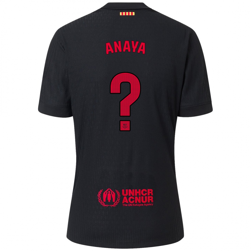 Niño Camiseta Joan Anaya #0 Negro Rojo 2ª Equipación 2024/25 La Camisa