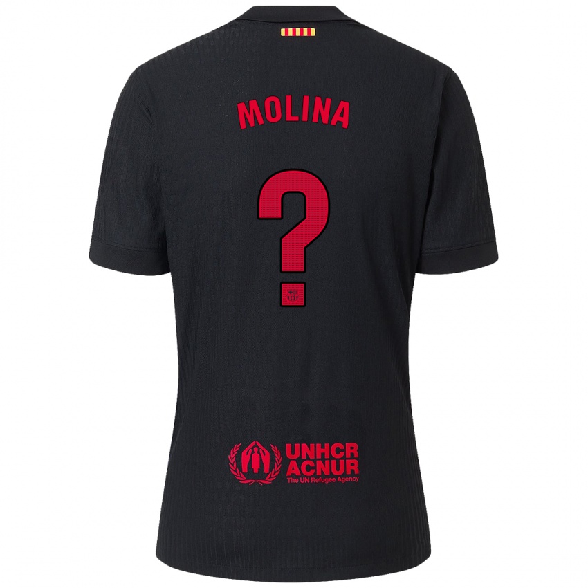 Niño Camiseta Jan Molina #0 Negro Rojo 2ª Equipación 2024/25 La Camisa