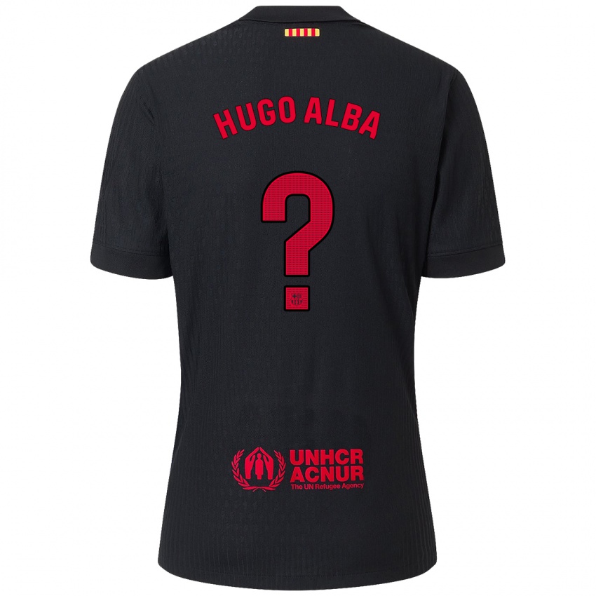 Niño Camiseta Hugo Alba #0 Negro Rojo 2ª Equipación 2024/25 La Camisa