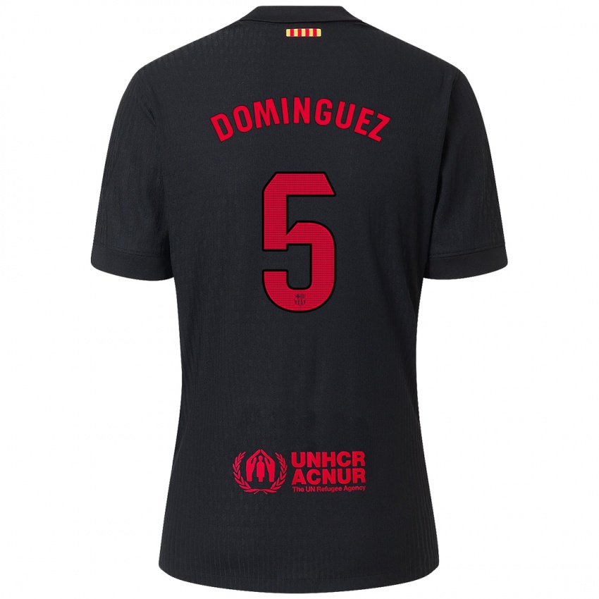 Niño Camiseta Sergi Dominguez #5 Negro Rojo 2ª Equipación 2024/25 La Camisa