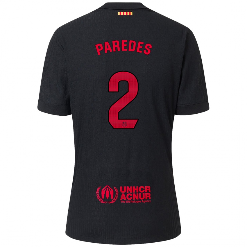 Niño Camiseta Irene Paredes #2 Negro Rojo 2ª Equipación 2024/25 La Camisa