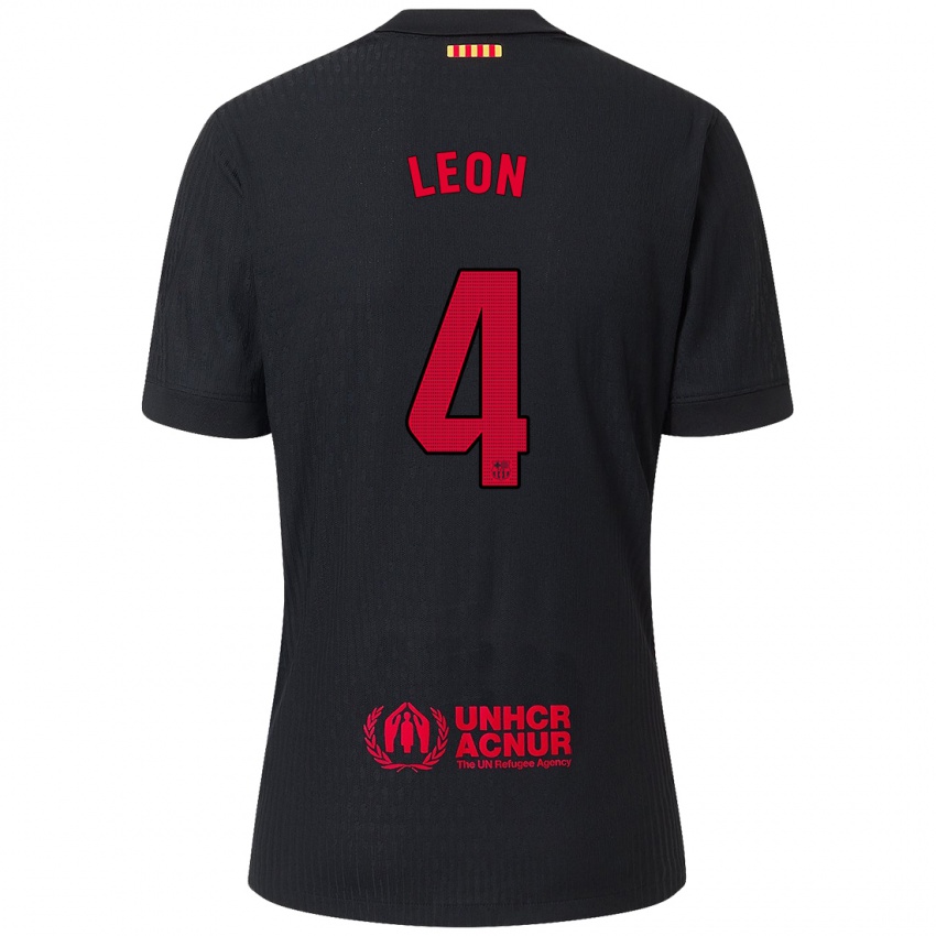 Niño Camiseta Maria Pilar Leon #4 Negro Rojo 2ª Equipación 2024/25 La Camisa