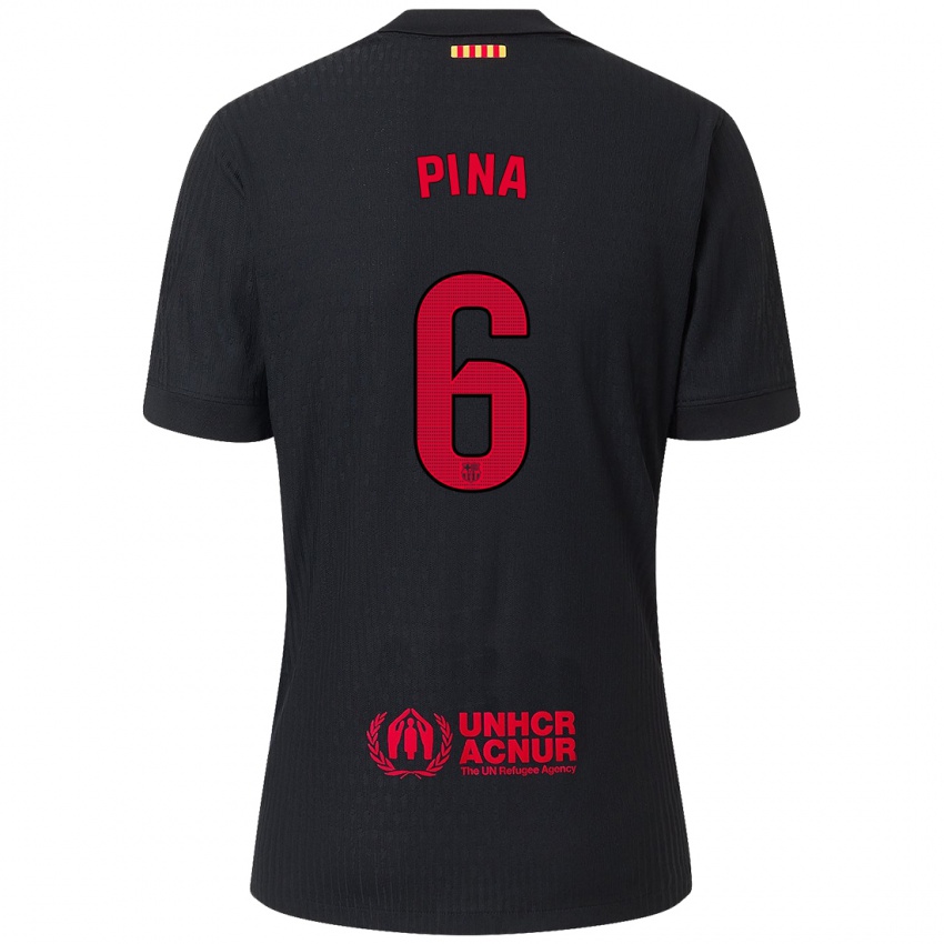 Niño Camiseta Claudia Pina #6 Negro Rojo 2ª Equipación 2024/25 La Camisa