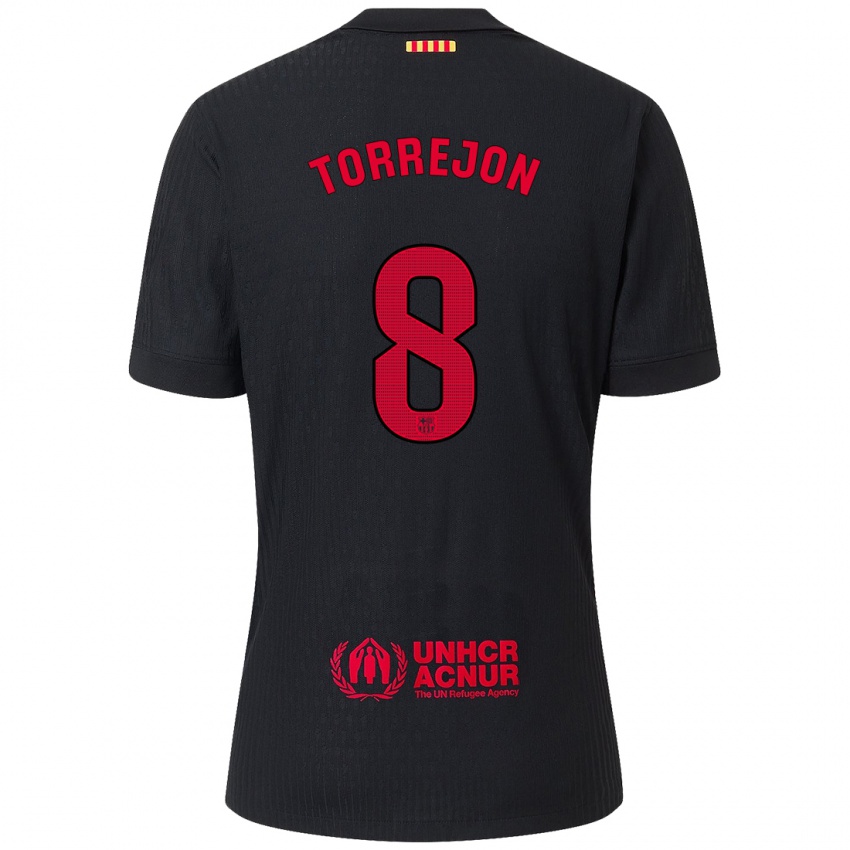 Niño Camiseta Marta Torrejón #8 Negro Rojo 2ª Equipación 2024/25 La Camisa