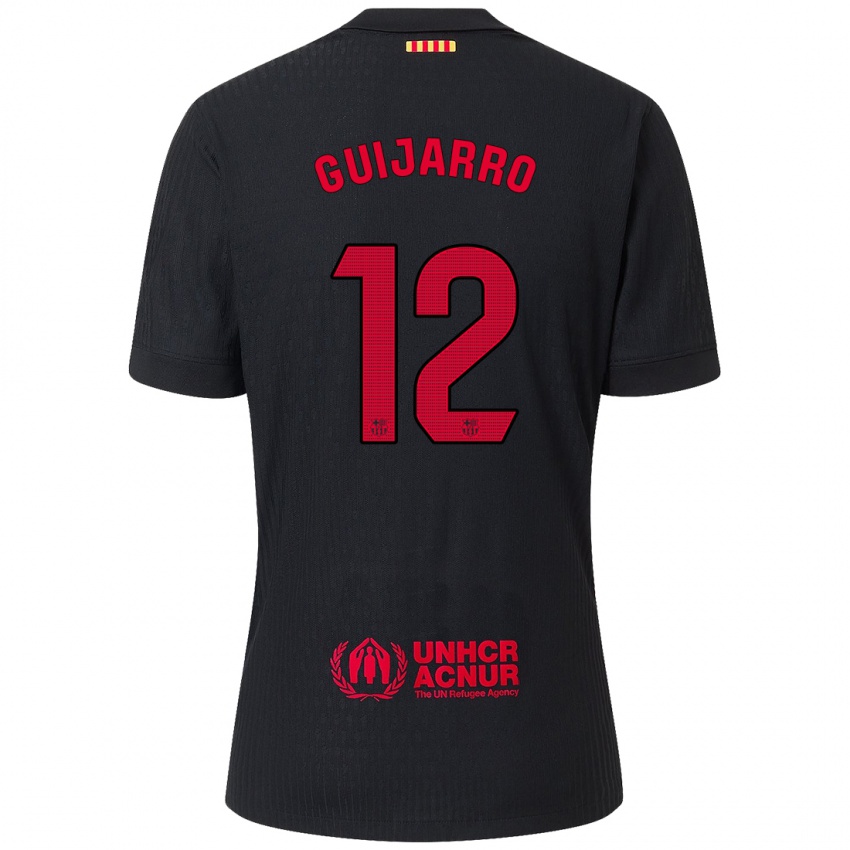 Niño Camiseta Patricia Guijarro #12 Negro Rojo 2ª Equipación 2024/25 La Camisa