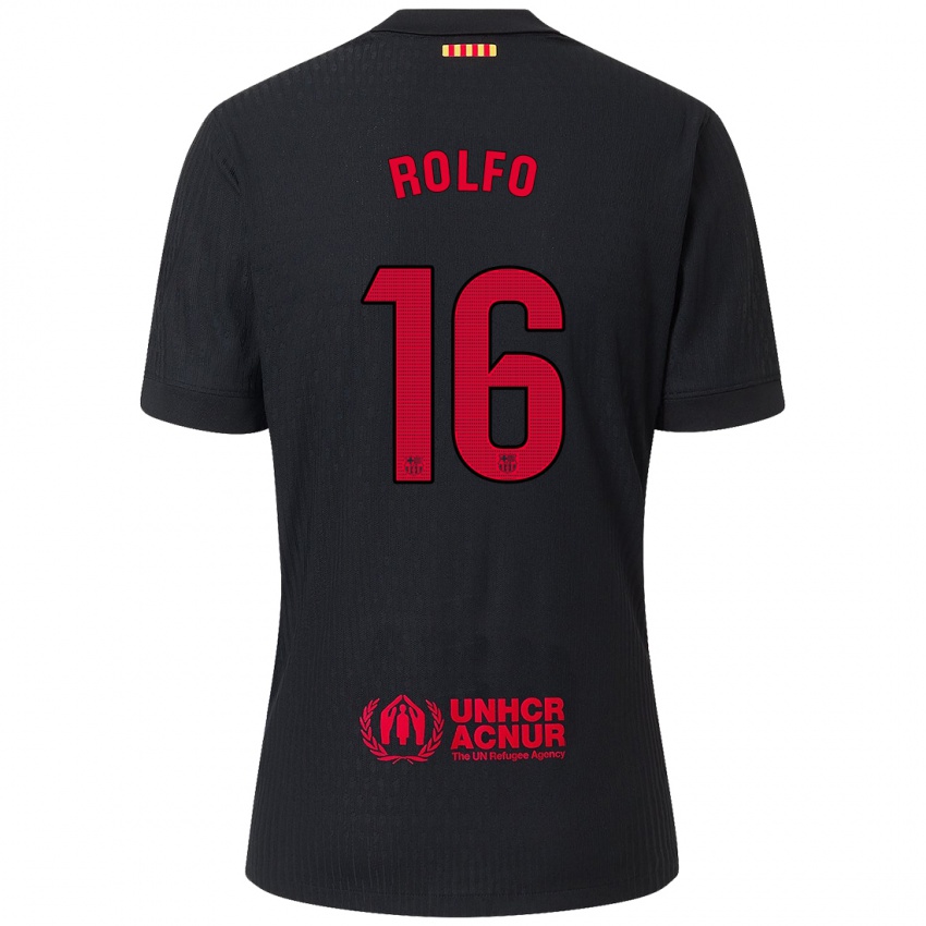 Niño Camiseta Fridolina Rolfö #16 Negro Rojo 2ª Equipación 2024/25 La Camisa