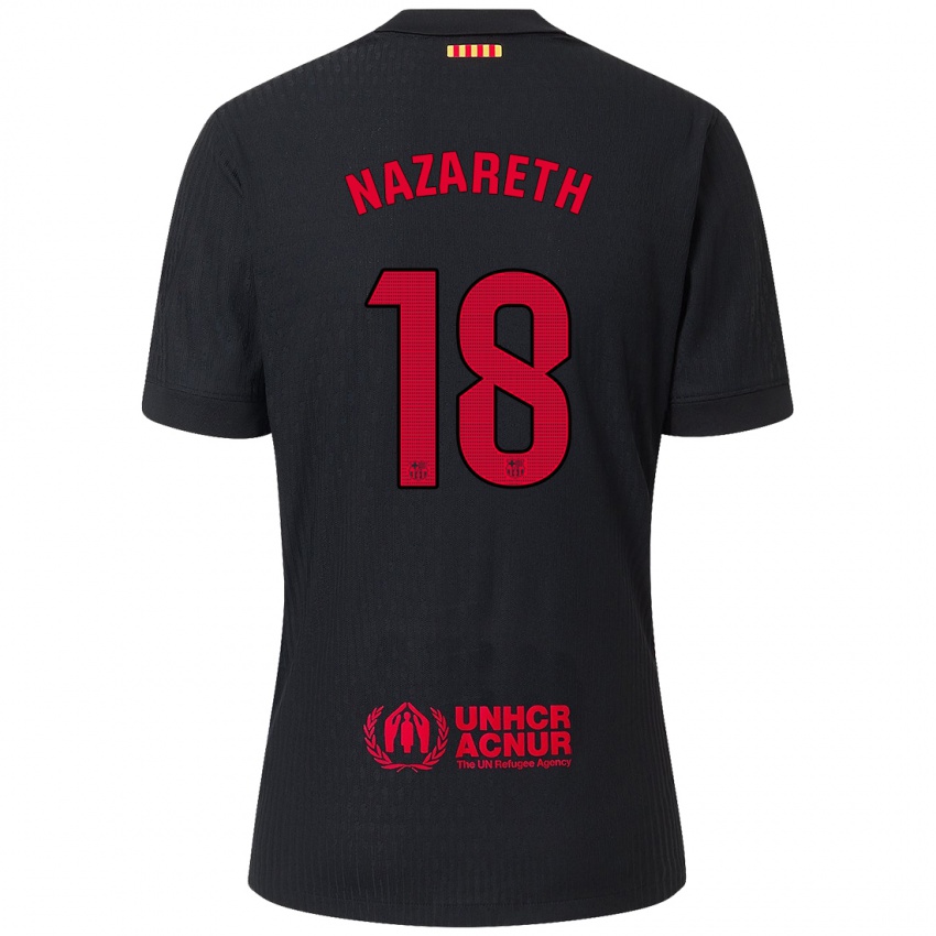 Niño Camiseta Kika Nazareth #18 Negro Rojo 2ª Equipación 2024/25 La Camisa