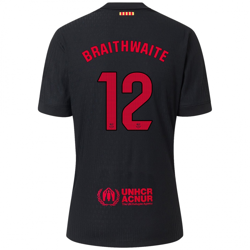 Niño Camiseta Martin Braithwaite #12 Negro Rojo 2ª Equipación 2024/25 La Camisa