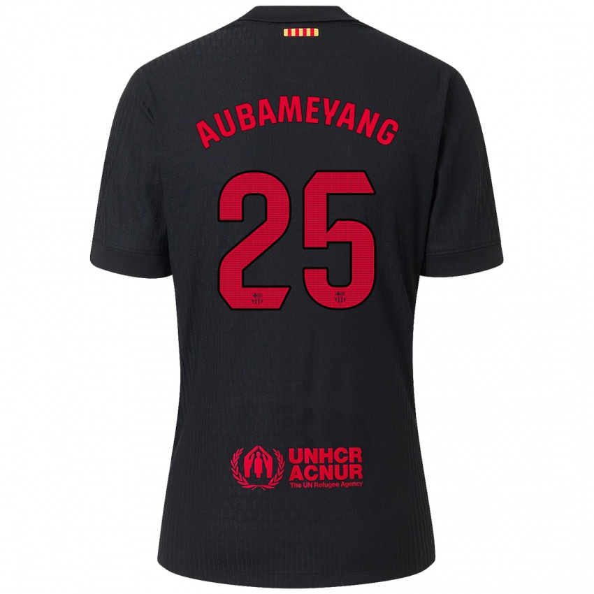 Niño Camiseta Pierre Emerick Aubameyang #25 Negro Rojo 2ª Equipación 2024/25 La Camisa