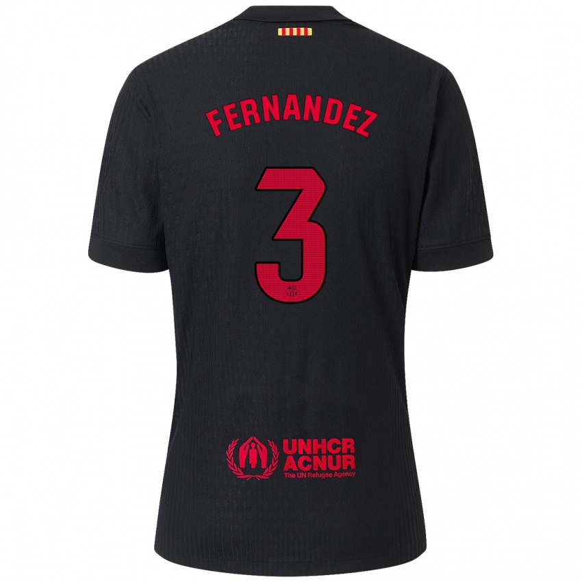 Niño Camiseta Jana Fernandez #3 Negro Rojo 2ª Equipación 2024/25 La Camisa