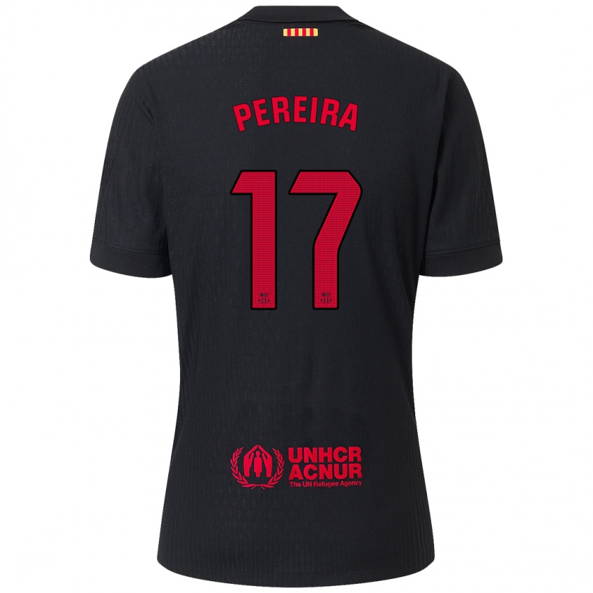 Niño Camiseta Andrea Pereira #17 Negro Rojo 2ª Equipación 2024/25 La Camisa