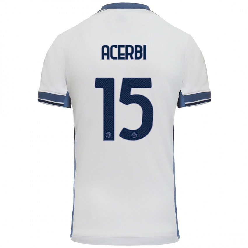 Niño Camiseta Francesco Acerbi #15 Blanco Gris 2ª Equipación 2024/25 La Camisa