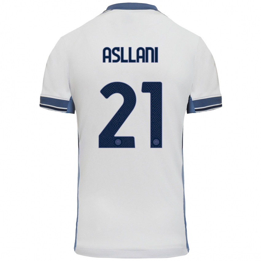 Niño Camiseta Kristjan Asllani #21 Blanco Gris 2ª Equipación 2024/25 La Camisa