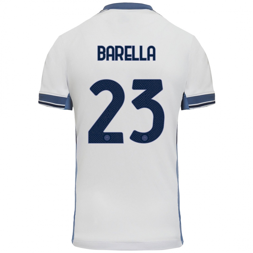 Niño Camiseta Nicolo Barella #23 Blanco Gris 2ª Equipación 2024/25 La Camisa