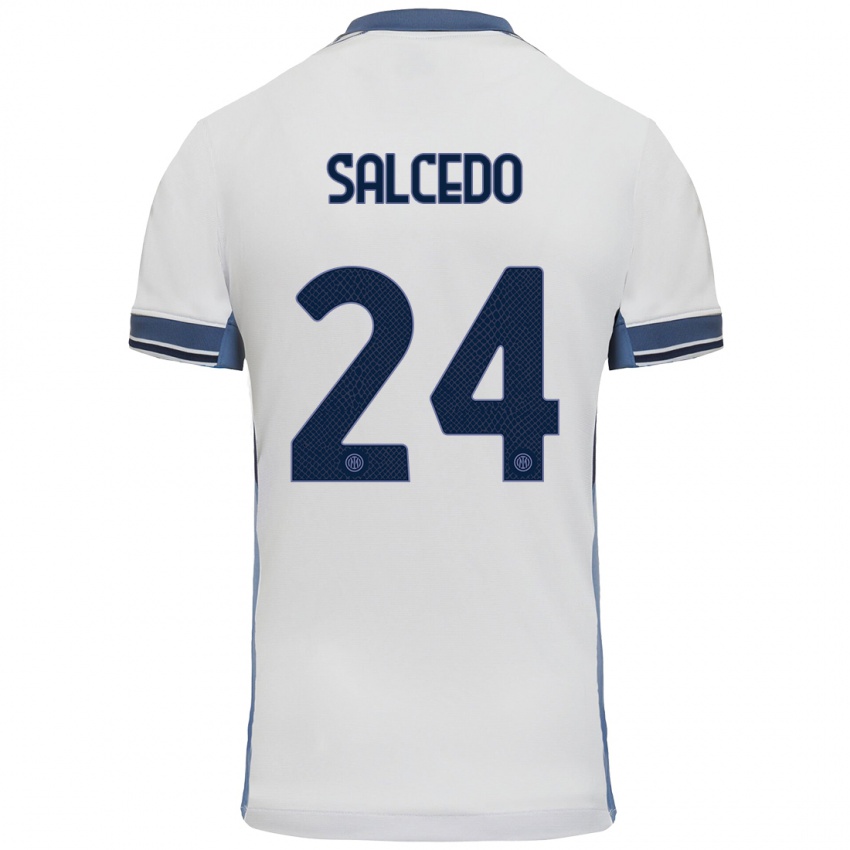 Niño Camiseta Eddie Salcedo #24 Blanco Gris 2ª Equipación 2024/25 La Camisa