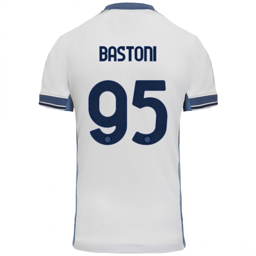 Niño Camiseta Alessandro Bastoni #95 Blanco Gris 2ª Equipación 2024/25 La Camisa