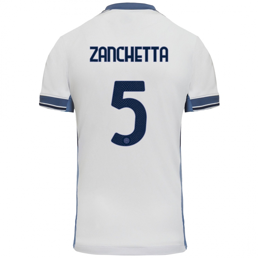 Niño Camiseta Mattia Zanchetta #5 Blanco Gris 2ª Equipación 2024/25 La Camisa