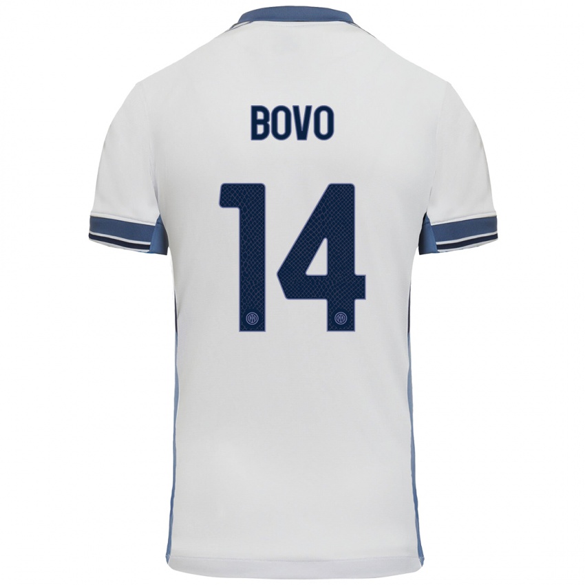 Niño Camiseta Leonardo Bovo #14 Blanco Gris 2ª Equipación 2024/25 La Camisa