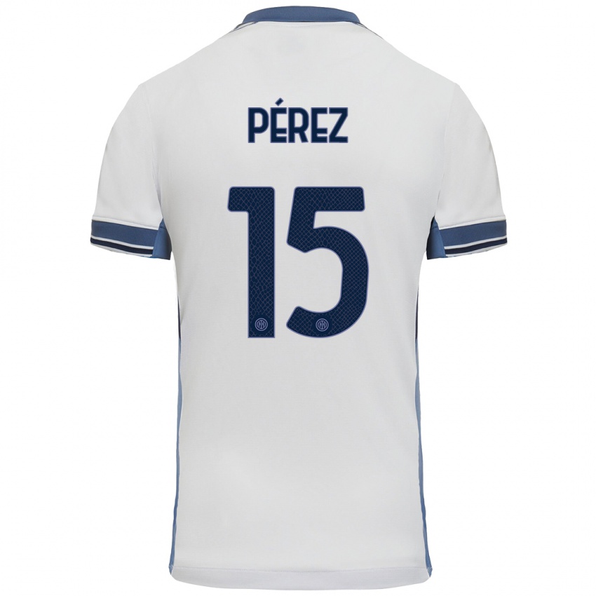 Niño Camiseta Álex Pérez #15 Blanco Gris 2ª Equipación 2024/25 La Camisa