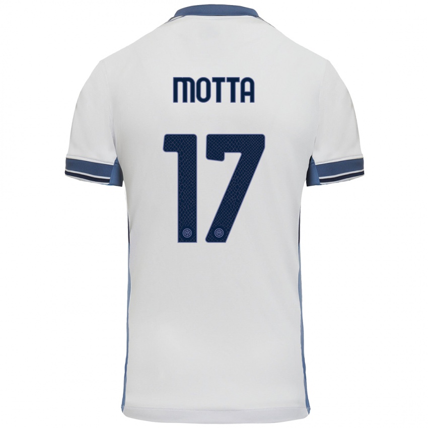 Niño Camiseta Matteo Motta #17 Blanco Gris 2ª Equipación 2024/25 La Camisa