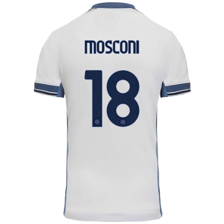 Niño Camiseta Mattia Mosconi #18 Blanco Gris 2ª Equipación 2024/25 La Camisa