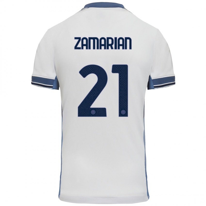 Niño Camiseta Matteo Zamarian #21 Blanco Gris 2ª Equipación 2024/25 La Camisa