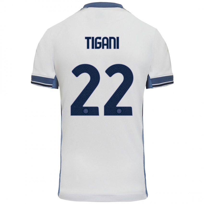 Niño Camiseta Edoardo Tigani #22 Blanco Gris 2ª Equipación 2024/25 La Camisa