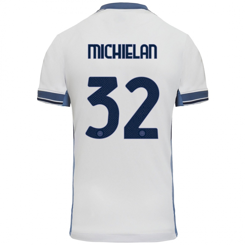 Niño Camiseta Mattia Michielan #32 Blanco Gris 2ª Equipación 2024/25 La Camisa