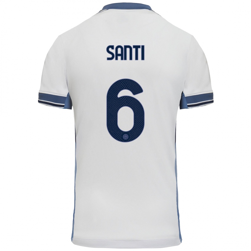 Niño Camiseta Irene Santi #6 Blanco Gris 2ª Equipación 2024/25 La Camisa