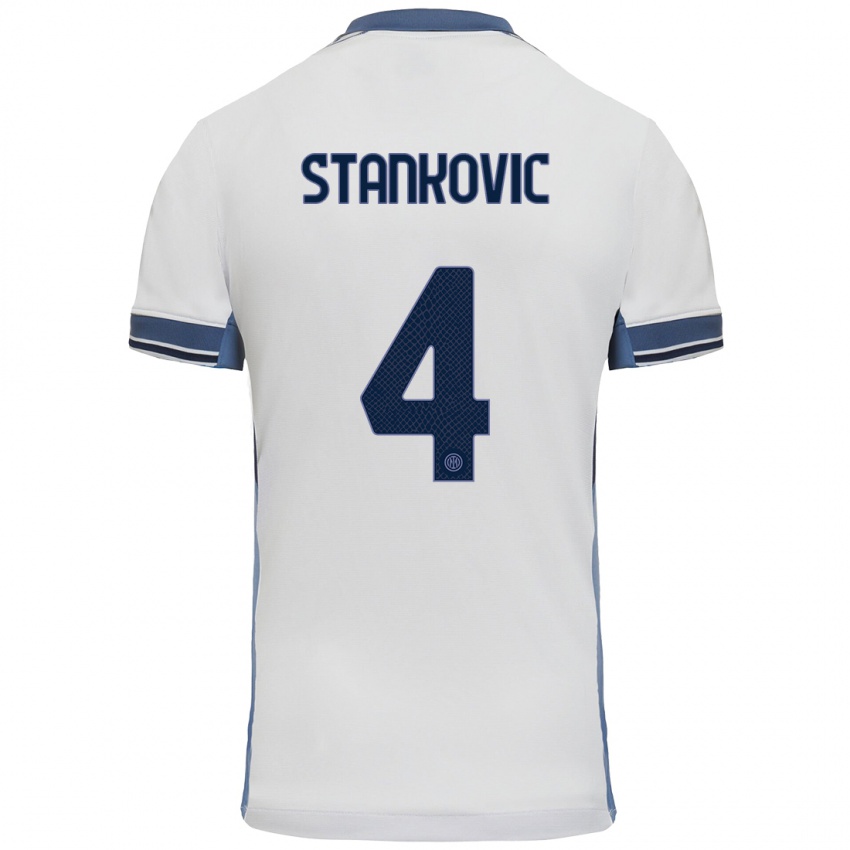 Niño Camiseta Aleksandar Stankovic #4 Blanco Gris 2ª Equipación 2024/25 La Camisa