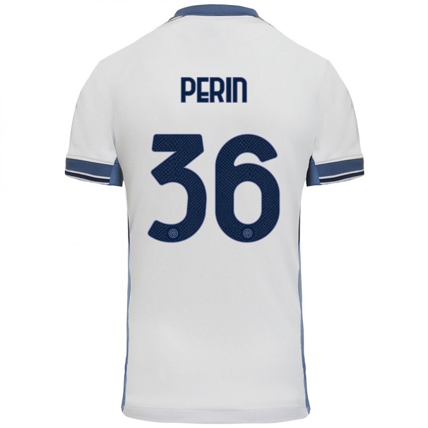 Niño Camiseta Nicolo Perin #36 Blanco Gris 2ª Equipación 2024/25 La Camisa