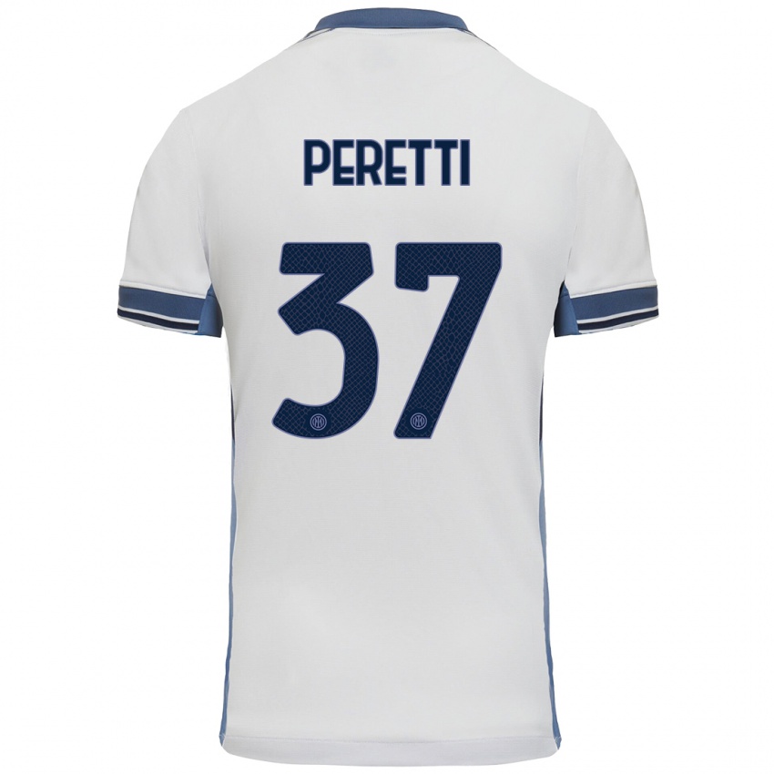 Niño Camiseta Lorenzo Peretti #37 Blanco Gris 2ª Equipación 2024/25 La Camisa